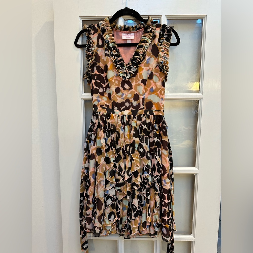 Matthew Williamson for Impulse Leopard Print Chiffon Party Ruffle Dress Size 2